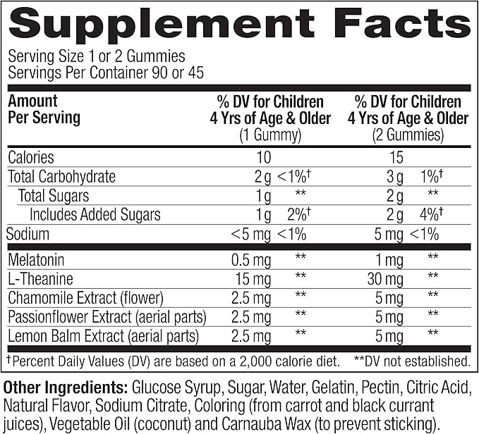 OLLY Kids Sleep Gummy, Occasional Sleep Support, 0.5mg Melatonin, L Theanine, Chamomile, and Lemon Balm Extracts, Childrens Chewable Supplement, Raspberry Flavor -, 90 Count (Pack of 2)