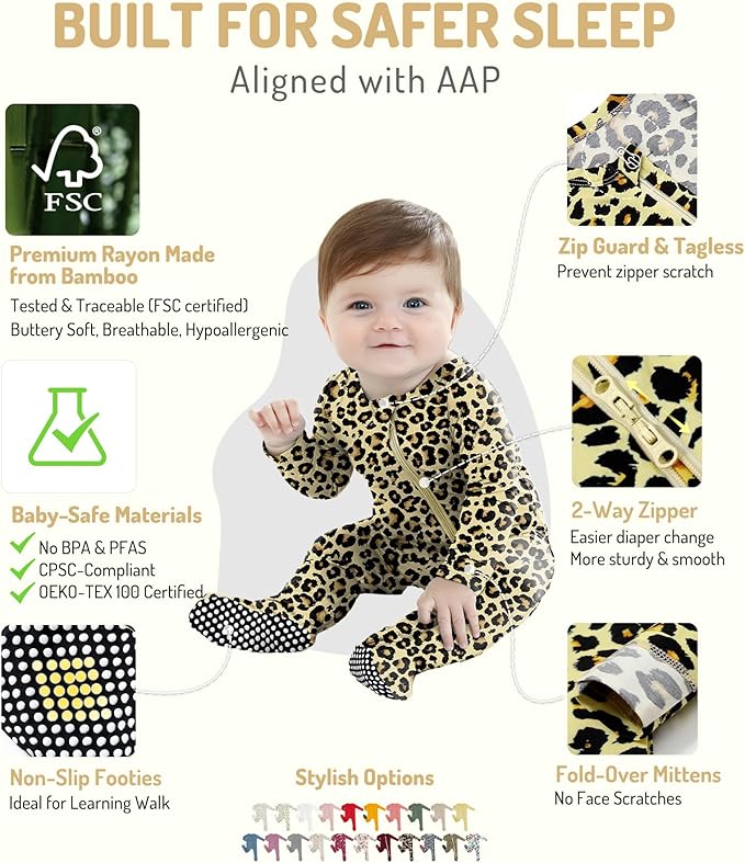 HAPIU Rayon from Bamboo Baby Footed Pajamas, 2 Way Premium Zipper, Footie for Baby Boy Girls, Newborn-24 Months