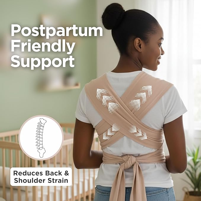 Baby Wrap Carrier - Premium Cotton Baby Carrier Wrap for Newborn to Toddler- Infant Carrier- Baby Holder One Size Fits All with Front Pocket(Beige) by Max&so