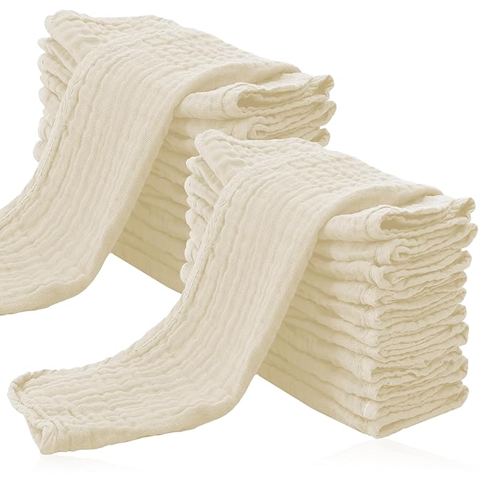Cute Castle 24 Pack Muslin Burp Cloths for Baby - Ultra-Soft 100% Cotton Baby Washcloths - Large 20'' by 10'' Super Absorbent Milk Spit Up Rags - Burpy Cloths for Unisex, Boy, Girl -Ivory