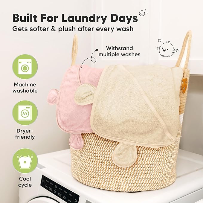 KeaBabies 2-Pack Hooded Baby Towels for Newborn - 35x35 Soft & Absorbent Viscose From Bamboo Baby Bath Towels with Hood for Infant,Toddler,Kids,Boys Girls,Newborn Bath Essentials (Rose Ivory, Regular)