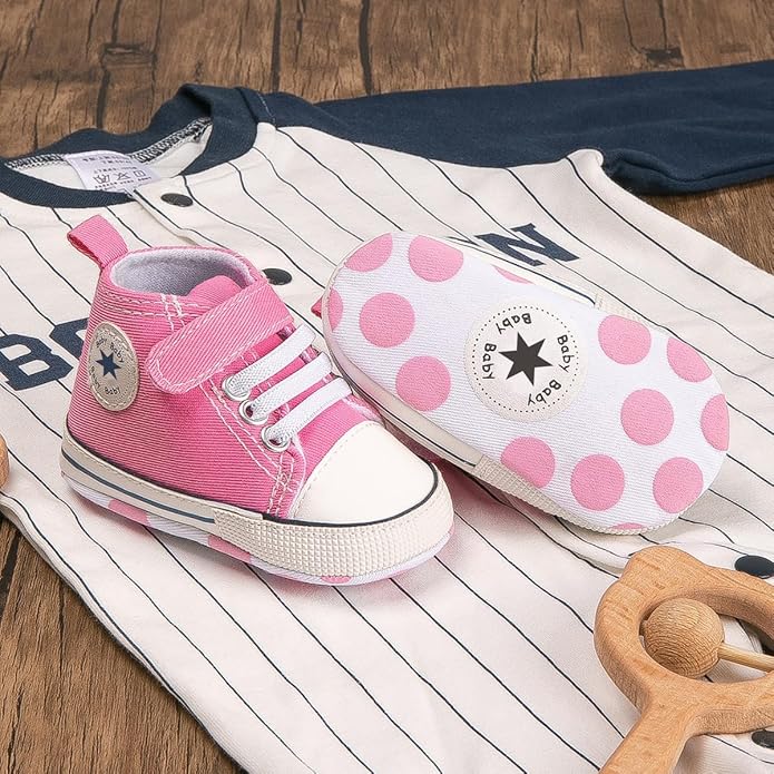 Unisex Baby Girls Boys Canvas High-top Shoes, Newborn Infant Anti-Slip Soft Sole Frist Walking Breathable Sneakers