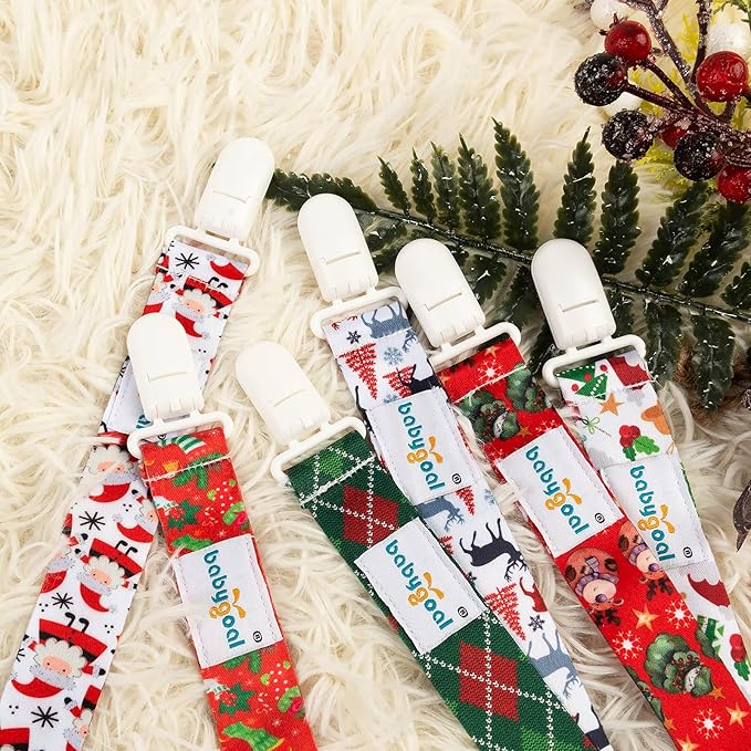 babygoal Christmas Pacifier Clips, 6 Pack Binky Paci Holder and Leash Fits for Most Pacifiers,Binkies and Xmas Gift 6PB11