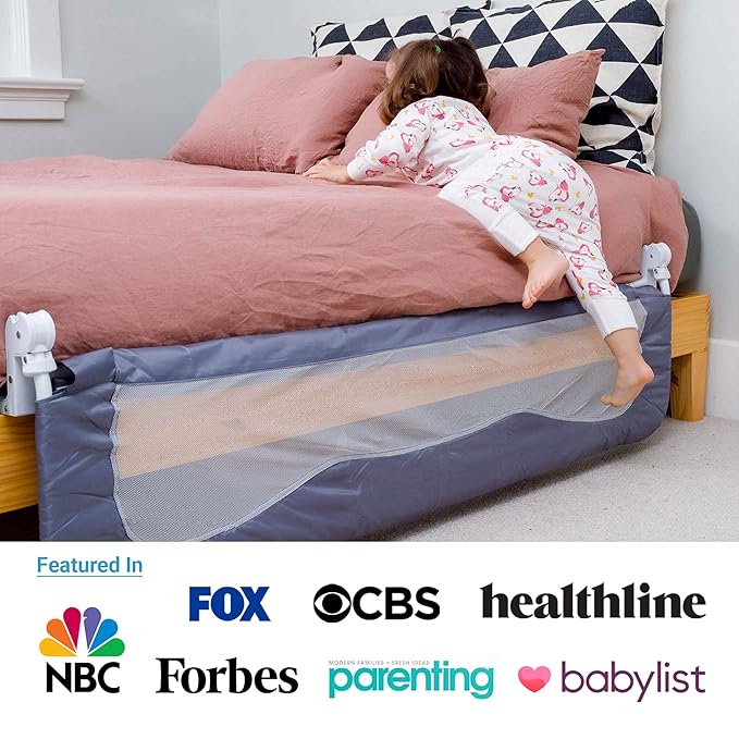 TotCraft Bed Safety Rails for Toddlers - Bed Rail Guard for Queen, King, Full Szie, Twin Mattress Bed (Grey, 59Wx23.5H Inch (Long Extra Tall))