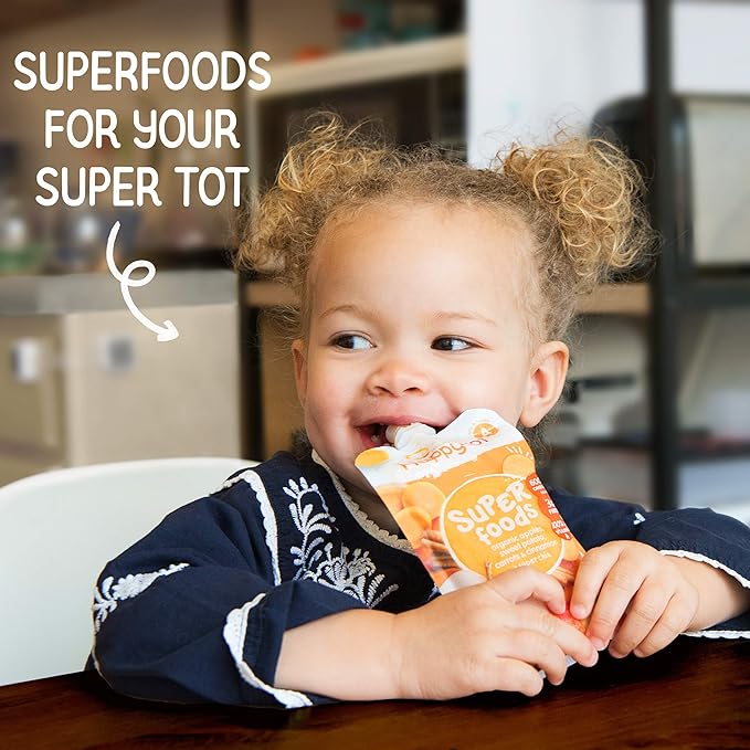 HAPPYTOT Organics Stage 4 Baby Food Pouches, Gluten Free, Vegan Snack, SuperFoods Fruit & Veggie Puree, Bananas, Peaches, Mangos & Chia, 4.22 Ounce (Pack of 16)