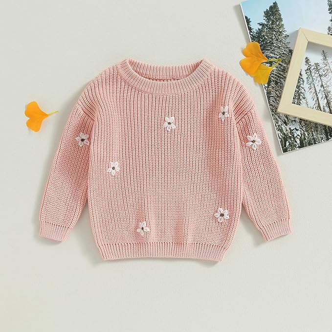 Mubineo Baby Girl Winter Clothes Cute Flower Sweater Crewneck Pullover Long Sleeve Knit Newborn Infant Sweaters