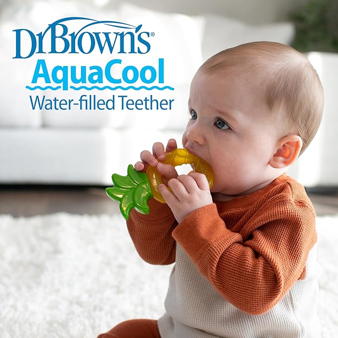 Dr. Brown's AquaCool Water-Filled Teether, Cooling Baby Teether Toy for Sore Gums, Apple Pineapple, BPA Free, 3m+, 4-Pack