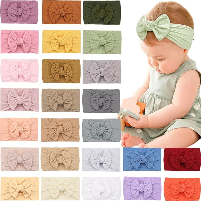 kangaroo 25 Colors Baby Girl Headbands 4 inches Hair Bows Super Soft High Stretchy Hair Turban Head Wraps Headbands for Infant Newborn Toddlers Girls and Kids