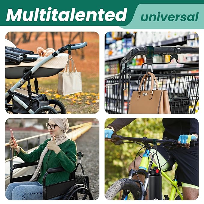 Stroller Straps, Mommy Hooks Diaper Bags, Universal Shopping cart, Wallet, Backpack - 2 Packs (Forest)