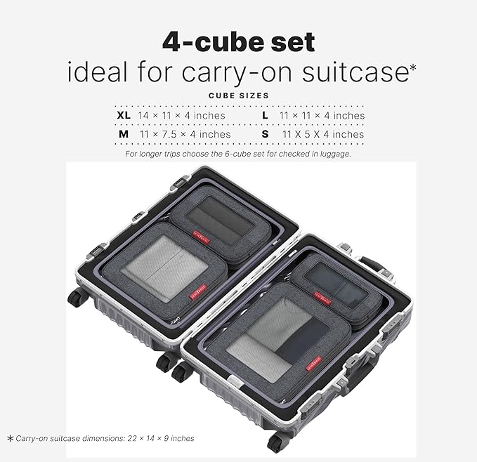 LeanTravel Premium Compression Packing Cubes for Travel - Luggage Organizers with Double Zipper - Sturdy Bags for Suitcase (4-Pack, Black)