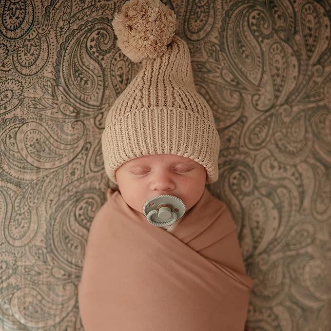 FRIGG Rope Natural Rubber Baby Pacifier | Made in Denmark | BPA-Free (Olive/Sage, 6-18 Months)