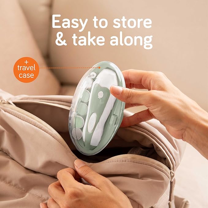 Baby Uma LED Baby Nail Trimmer Electric - Auto-Safety Stop Baby Nail Clippers, Bi-Directional Electric Baby Nail File with 2 Speeds & 6 Filing Discs, Newborn Essentials (+ Travel Case)