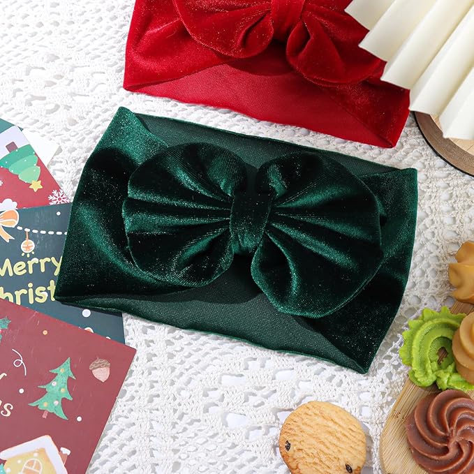 YanJie Baby Girl Bows Christmas Velvet Baby Headbands Big Baby Bows Wide Head Wrap Hair Accessories for Toddlers Newborn Infants Kids(Red-Green)