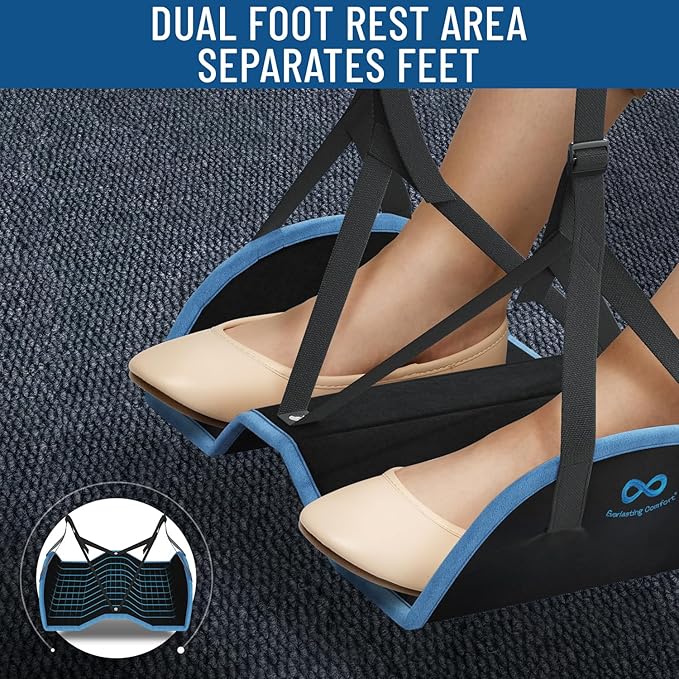 Everlasting Comfort Airplane Foot Hammock - Memory Foam Foot Rest for Plane Travel - Portable Foot Rest for Air Travel, Desk & Car - Airplane Essentials Foot Hammock for Plane Travel (Pack of 2)