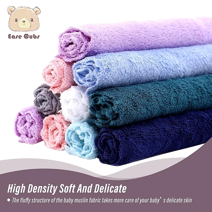 24 Pack Baby Washcloths - Ultra Soft Absorbent Wash Cloths for Baby and Newborn, Gentle on Sensitive Skin for Face and Body, 8" by 8" Multicolor