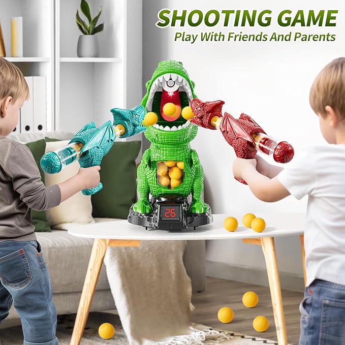 Dinosaur Shooting Toys for Kids 3-5, Moveable Shooting Game with 2 Air-Pump, 36 Balls Toys, Scoreboard, Light and Sound, Competitive Game Birthday Gift for Boys and Girls Ages 3 4 5 6 7 8