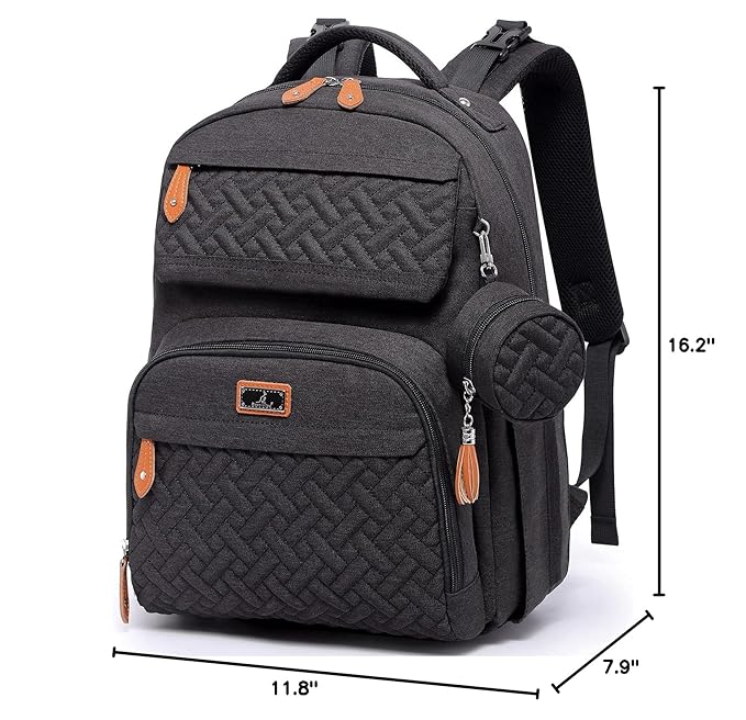 BabbleRoo Diaper Bag Backpack - Travel Large Baby Diaper Bag with Changing pad, Waterproof Baby Bags for Mom & Dad, Unisex Bags with Pacifier Case, Luggage Strap & Stroller Clips– Black