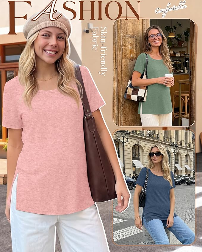 3 Pack Women's Maternity Shirts Short Sleeve Round Neck Side Split Pregnancy Tops Loose Summer Casual Mama Clothes