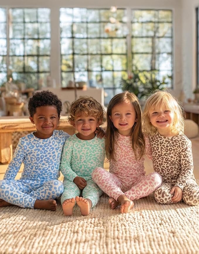 moimoln Baby Toddler Pajama Set Snug-Fit Cotton Modal Sleepwear, Leopard, Check & Solid Mix (6M-8Y, 1/2 Pack)