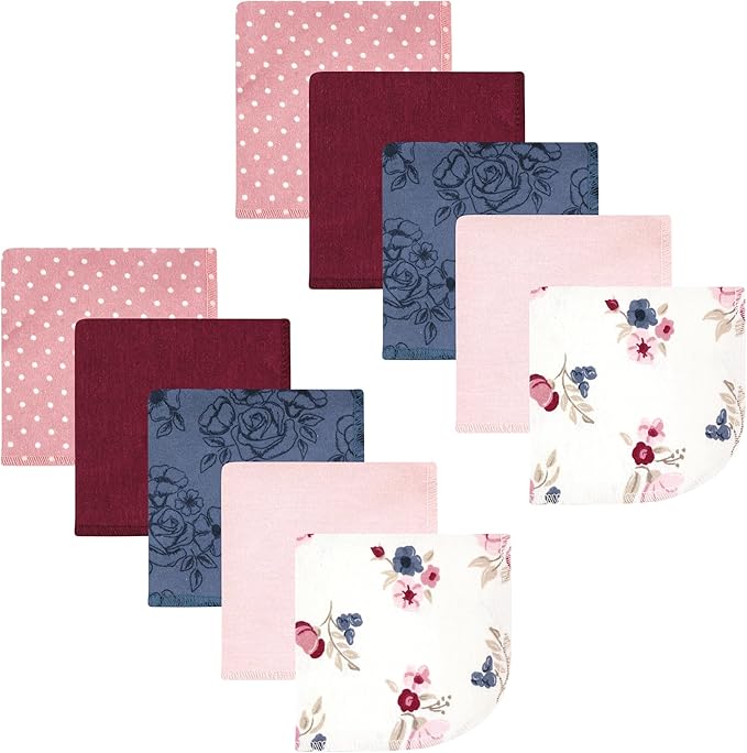Hudson Baby Unisex Baby Flannel Cotton Washcloths, Dusty Rose Floral 10 Pack, One Size