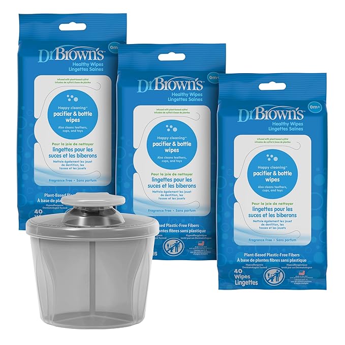 Dr. Brown's Formula Dispenser with Snap-On Lid for On-the-Go Feedings and Pacifier and Bottle Wipes
