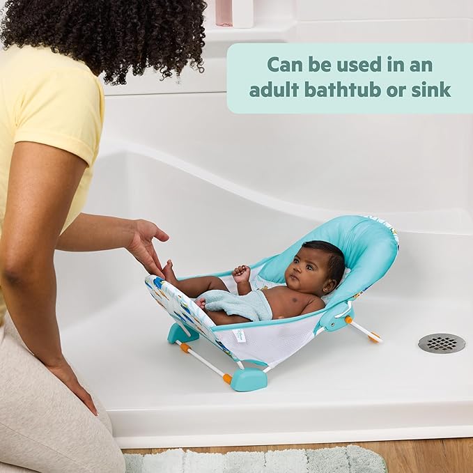 Bright Starts Disney Baby Nemo Foldaway 2-Position Baby Bath Seat, Adjustable Support for Sink or Bathtub, Ages 0-6 Months up to 20 Pounds, Machine-Washable Sling