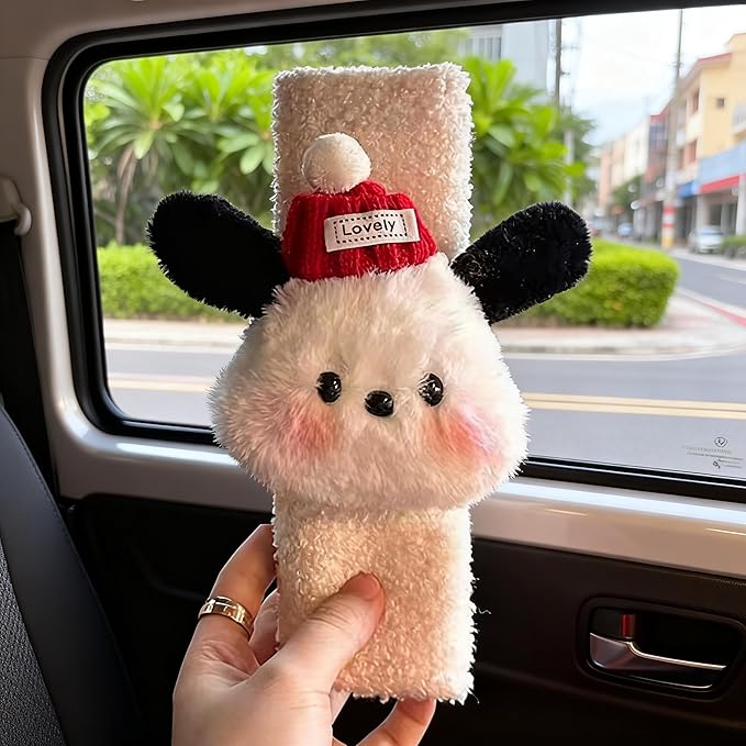 2 PCS Seat Belt Cover Pad, Cute Kawaii Animal Dog Seatbelt Covers for Kids and Adults, Winter Plush Fluffy Soft Seat Belt Cover, Cartoon Seatbelt Cushion,Car Seat Strap Pads (G-Dog)