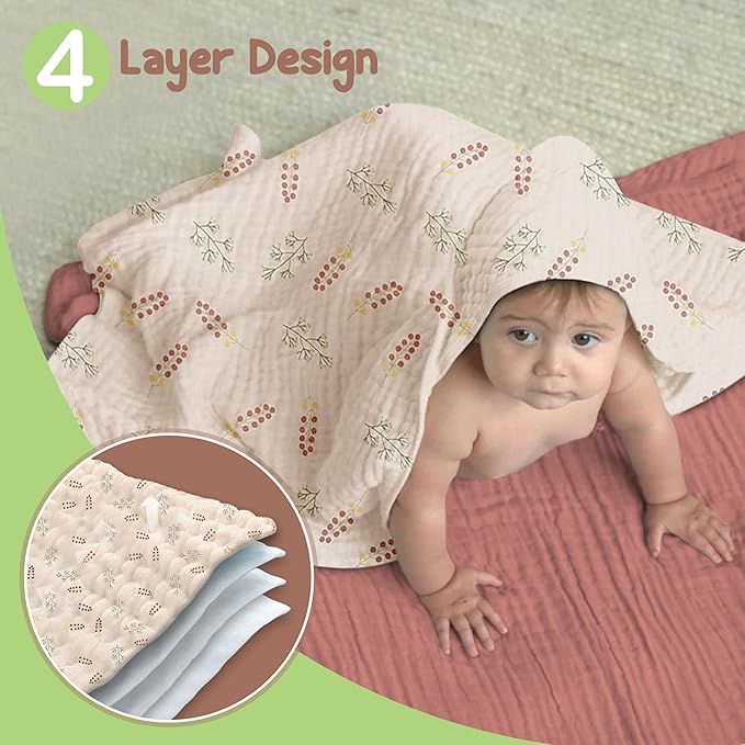100% Organic Cotton Muslin Baby Hooded Towels 32x32 Inch – 2 Pack Soft & Absorbent Baby Hooded Towel Wrap for Boys & Girls, Premium Hooded Towels, Gentle Baby Essentials in Deep Olive/Ivory