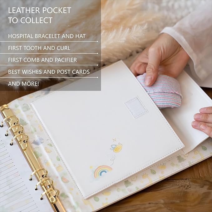 Keepsake Baby Memory Book With Box - Timeless Leather-Bound Milestone Book | Photo Memory Box to Record Baby Shower to Age 5 - Beautiful Gift for Girls and Boys