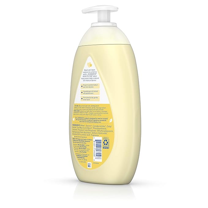Johnson's Head-to-Toe Moisturizing Baby Body Lotion for Sensitive Skin, Hypoallergenic and Paraben-, Phthalate- and Dye-Free Baby Skin Care, 27.1 Fl Oz (Pack of 1)