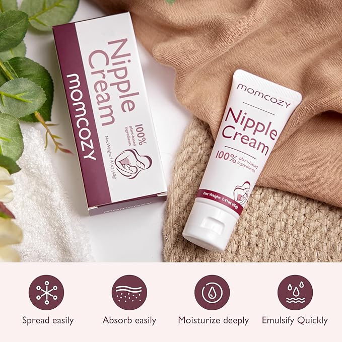 Momcozy Nipple Cream Safe for Breastfeeding, Plant-Based Ingredients, Lanolin-Free Nipple Balm, Soothing Cream, Breastfeeding Essentials for Nursing & Pumping Moms, 1.41 oz (Pack of 2)