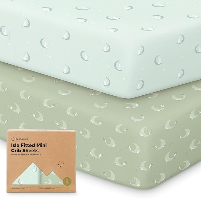 Pack and Play Sheets Fitted - 2-Pack Mini Crib Sheets for Pack N Play Mattress 38x26, Soft & Cozy, Neutral Toddler Playard Bedding, Snug Fitted Mini Baby Crib Mattress Cover Boy, Girl (Lunaris)