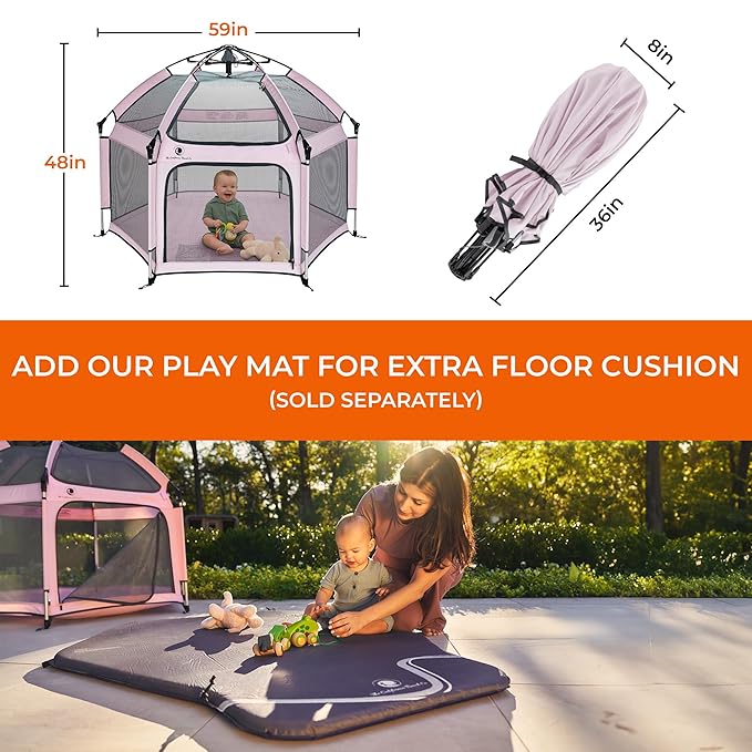 POP 'N GO PLAYPEN - Indoor & Outdoor Baby Playpen for Babies and Toddlers - Baby Beach Tent, Foldable, Portable W/Canopy, Travel Bag, & Mosquito Net - Pop Up Pack and Play Tent (Lavender)