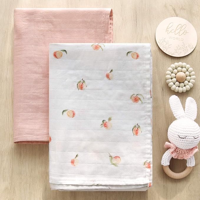 LifeTree Baby Swaddle Blankets, Boys Girls Muslin Swaddling Wrap Receiving Blanket for Newborn, 70% Viscose from Bamboo and 30% Cotton, Large 47" x 47", Peach and Pink