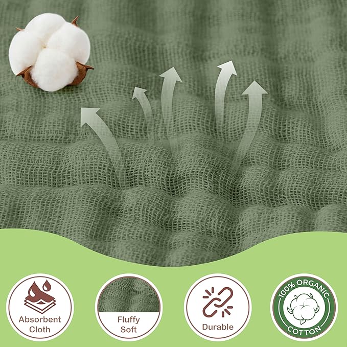 100% Organic Cotton Muslin Baby Hooded Towels 32x32 Inch – 2 Pack Soft & Absorbent Baby Hooded Towel Wrap for Boys & Girls, Premium Hooded Towels, Gentle Baby Essentials in Deep Green/Floral