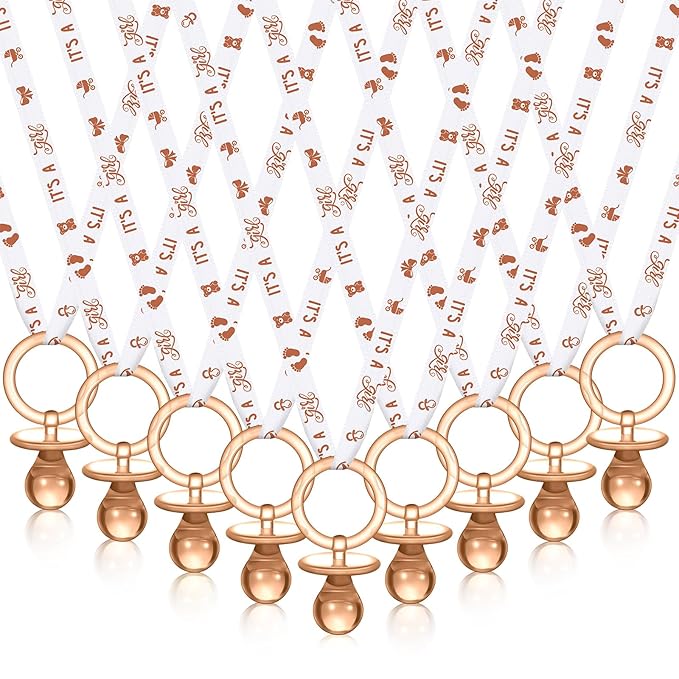 Geiserailie 36 Pcs Baby Shower Pacifiers Necklace Acrylic Pacifiers Necklace Charm Party Favors for Girls Boys Baby Shower Party Decorations Table Scatter(Brown White)