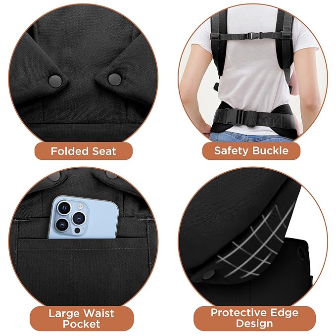 GAGAKU Baby Carier, Lightweight Ergonomic Toddler Carrier for 7-33lbs, Soft Breathable 4-in-1 Carrier with Head Support, Easy to Wear, Hands-Free Comfort, Black