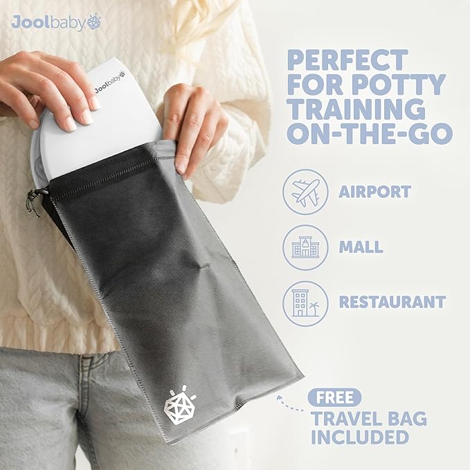 Jool Baby Folding Travel Potty Training Seat for Toddlers, Fits Round & Oval Toilets, Non-Slip Suction Cups, Includes Free Travel Bag (White)