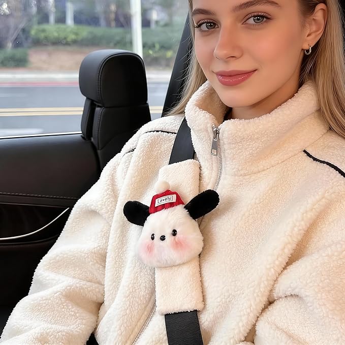 2 PCS Seat Belt Cover Pad, Cute Kawaii Animal Dog Seatbelt Covers for Kids and Adults, Winter Plush Fluffy Soft Seat Belt Cover, Cartoon Seatbelt Cushion,Car Seat Strap Pads (G-Dog)