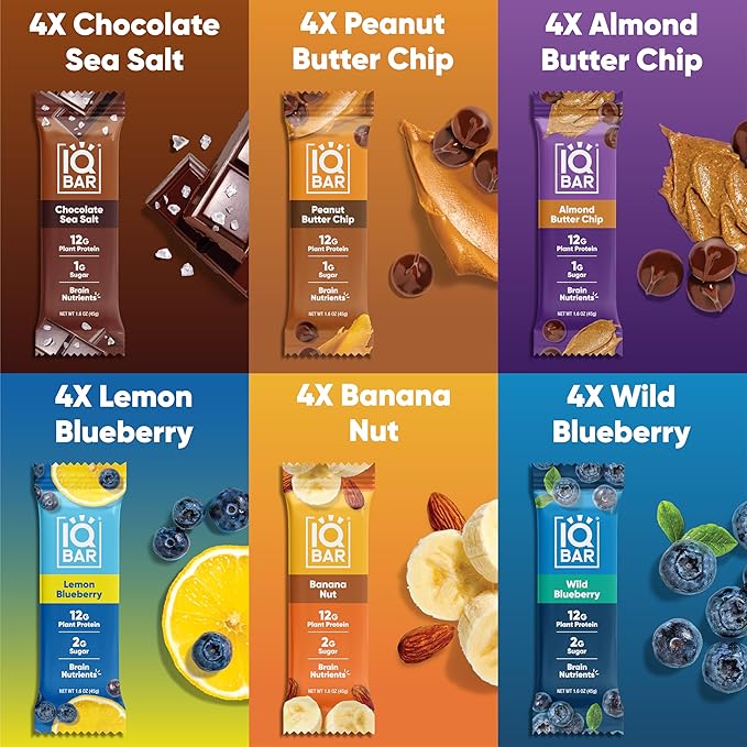 IQBAR Brain and Body Clean Plant Protein Bars - Chocolate & Fruit Lovers Variety - 12 Bars - Keto, Vegan, High Fiber, Gluten Free, Low Sugar Snack with Nutrients for Focus, Energy, Meal Replacement