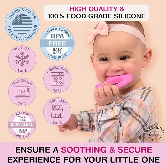 Baby Elefun Baby Teething Toys 5X Pain Relief Zero Delay 0-6 Months Pink