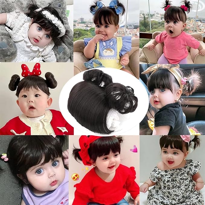 1 Pack Baby Wig Braid Hairband for Kids, Children's Fake Bangs Headband with Head Buckle for COS Hair Accessories (Black)