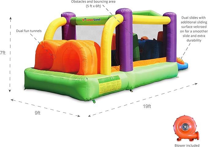 Bounceland Pro Racer Obstacle Bounce House with Dual Slides, Bounce, Climb, Slide All in One, UL 1 HP Blower Included, 19 ft x 9 ft x 7 ft H, Great for Big Party, Fun Racing Game in Teams