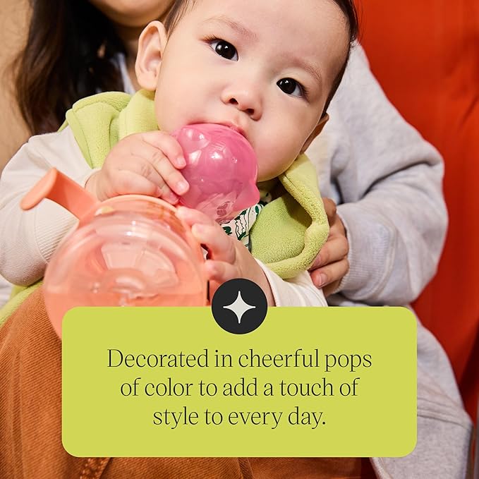 Tommee Tippee Transition Baby Sippy Cup With Spout, Ages 4 Months and Up, 5 oz, Leak-Proof Silicone Spout, Easy Grip Handles, Pink, Pack of 2