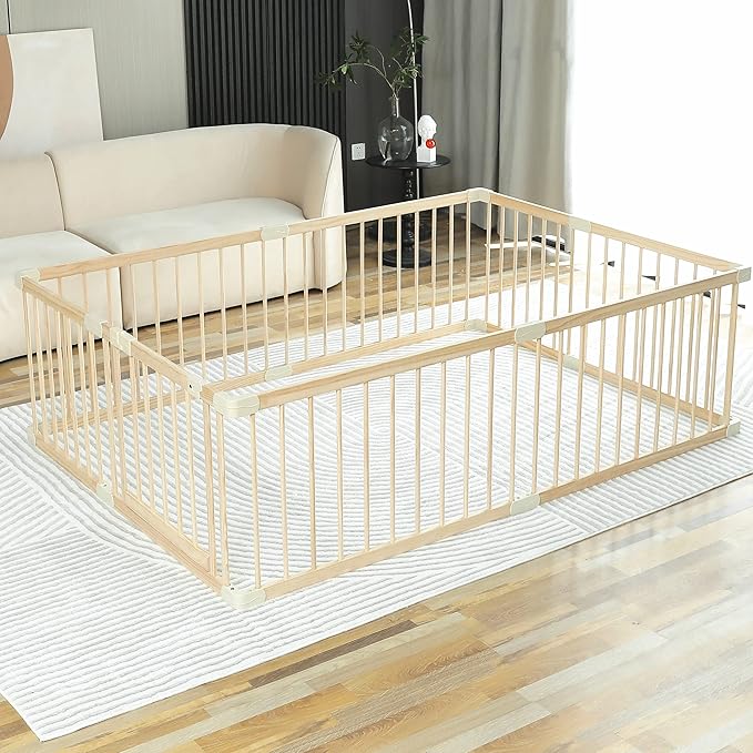 Baby Playpen Play Fence Gate Play Pen Wood Large,Playpens for Babies and Toddlers Kids Indoor,Baby Play Yards Gym