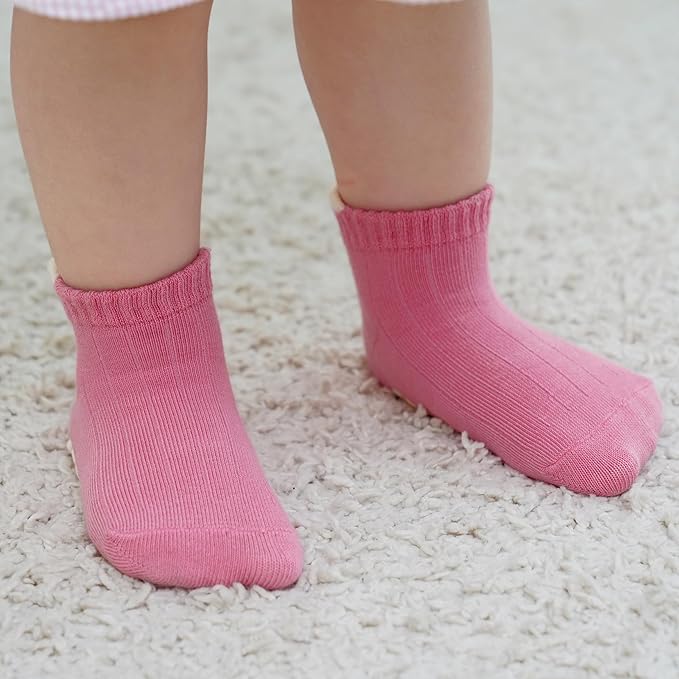 Toddler Non Slip Grip Ankle Socks with Grippers Cute Seamless for Baby Boys Girls Infants Kids 6 Pairs