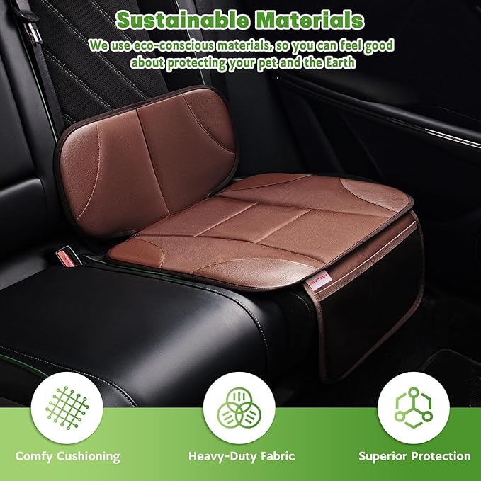 Siivton Car Seat Protector for Kids, Anti-Slip Design, Thick Padding, Prevents Seat Marks, 2 Storage Pockets for Toys & Snacks, Fits Most Cars, Black (Brown, 2 Pack)