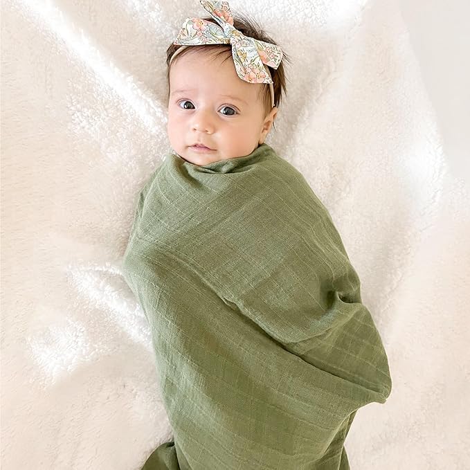 LifeTree Muslin Swaddle Blankets, Baby Swaddling Wrap Nursery Receiving Blanket for Boys & Girls, 70% Viscose from Bamboo and 30% Cotton, Large 47 x 47 inches Mallard Duck/Olive Green