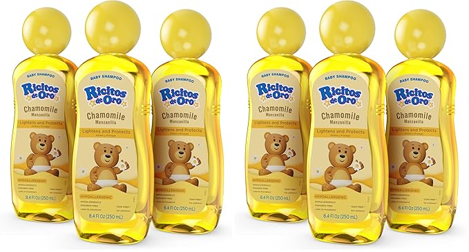 Ricitos de Oro Baby Shampoo with Chamomile – Gentle and Tear-Free Formula for Babies and Kids, Natural Lightening & Soft Conditioning Hair Care, Paraben-Free, Safe Daily Use, 8.4 fl oz, (Pack of 6)