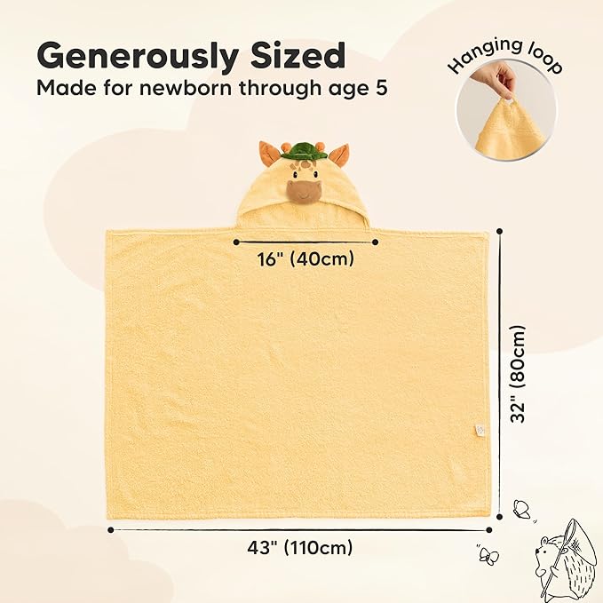 KeaBabies Organic Baby Towel with Hood for Girls, Boys - Soft, Absorbent, 100% Cotton Hooded Baby Towels for Newborns, Infants, Large Hooded Bath Towels for Babies, Kids, Toddler 1-3 (Gigi)